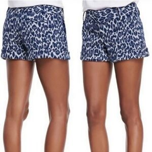 Alice + Olivia Leopard Print Shorts Blue Size 8 Jean Shorts Denim Shorts Cutoffs